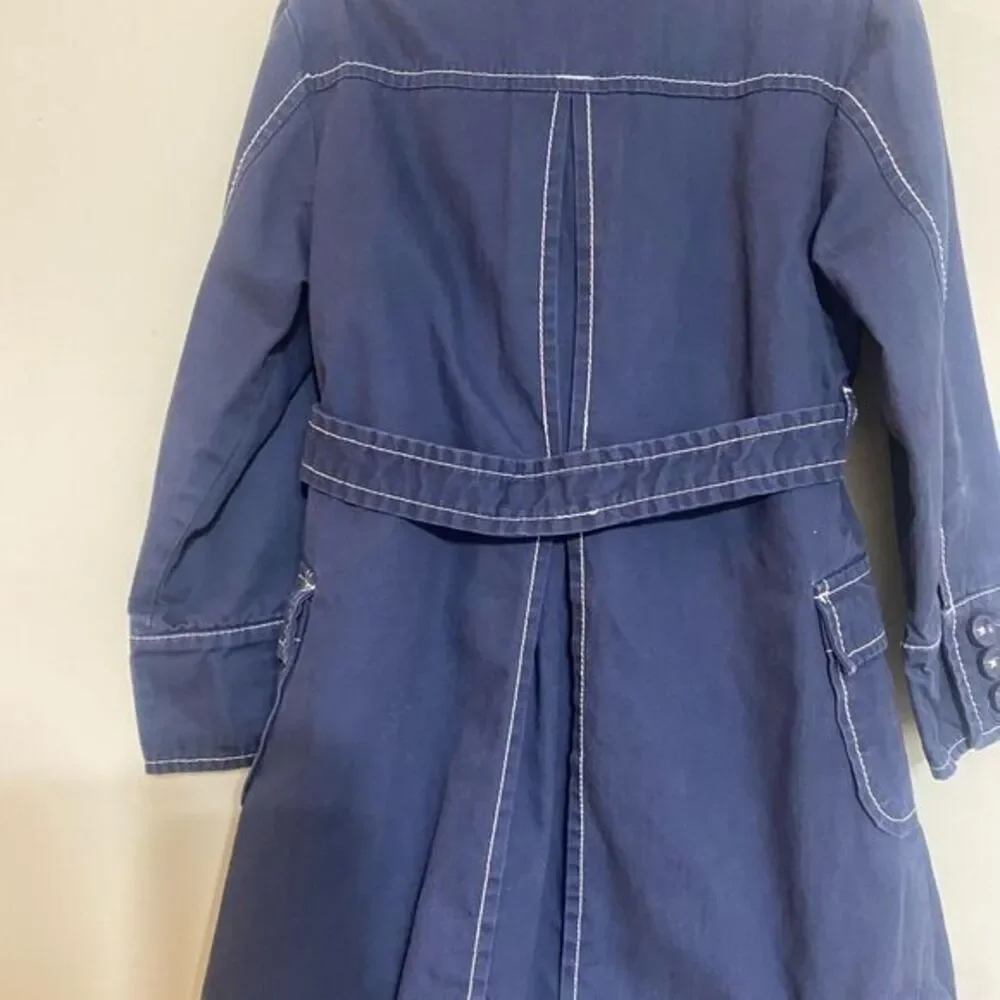 Gymboree Girls‎ Navy Blue Pickstitch Double Breasted Trench Coat Pockets Lined 5